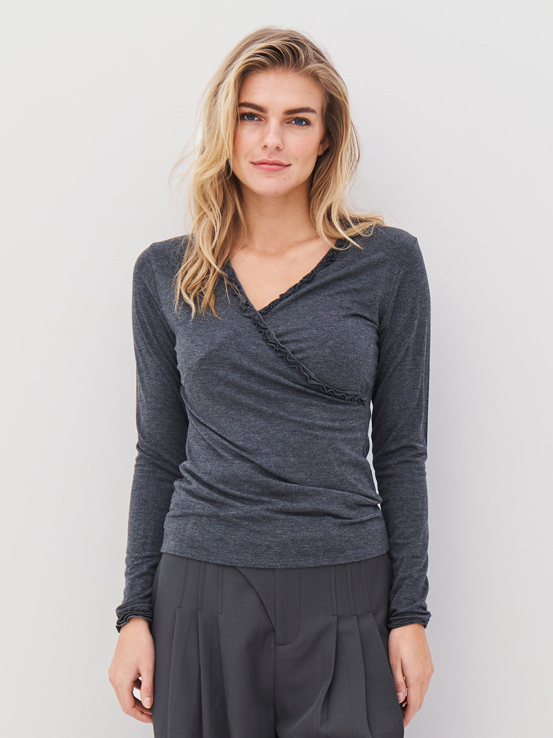 NÜ ADELE Wickel-T-Shirt Tops und T-shirts 901 Grey