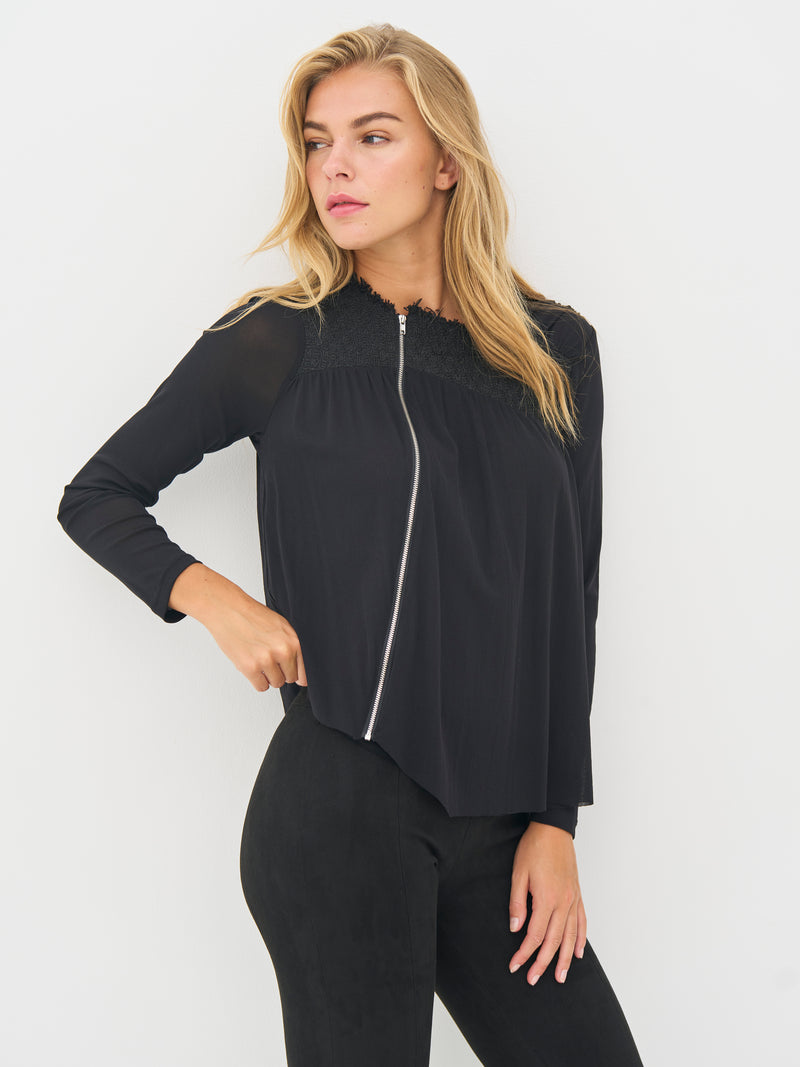 NÜ BETH Reißverschlussbluse Blusen Schwarz