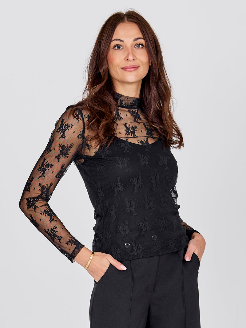 NÜ CHERIESE Mesh Top Tops und T-shirts Schwarz