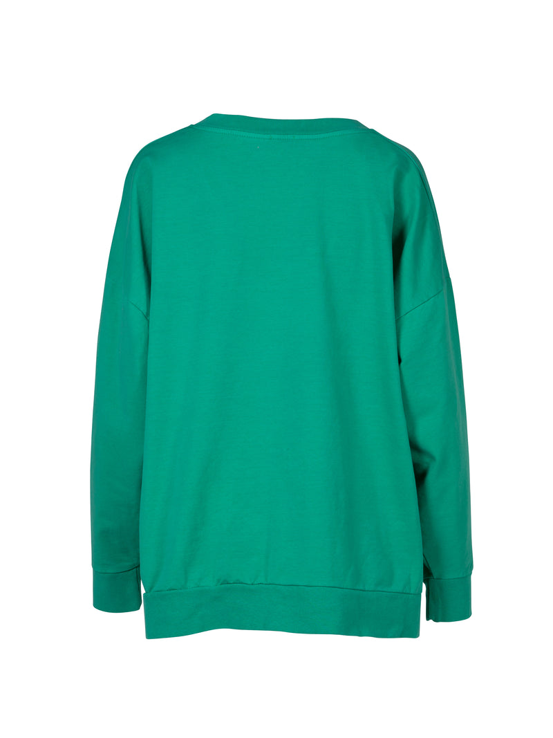 NÜ OLINDA Sweat-Bluse mit V-Ausschnitt Blusen 331 Simply Green
