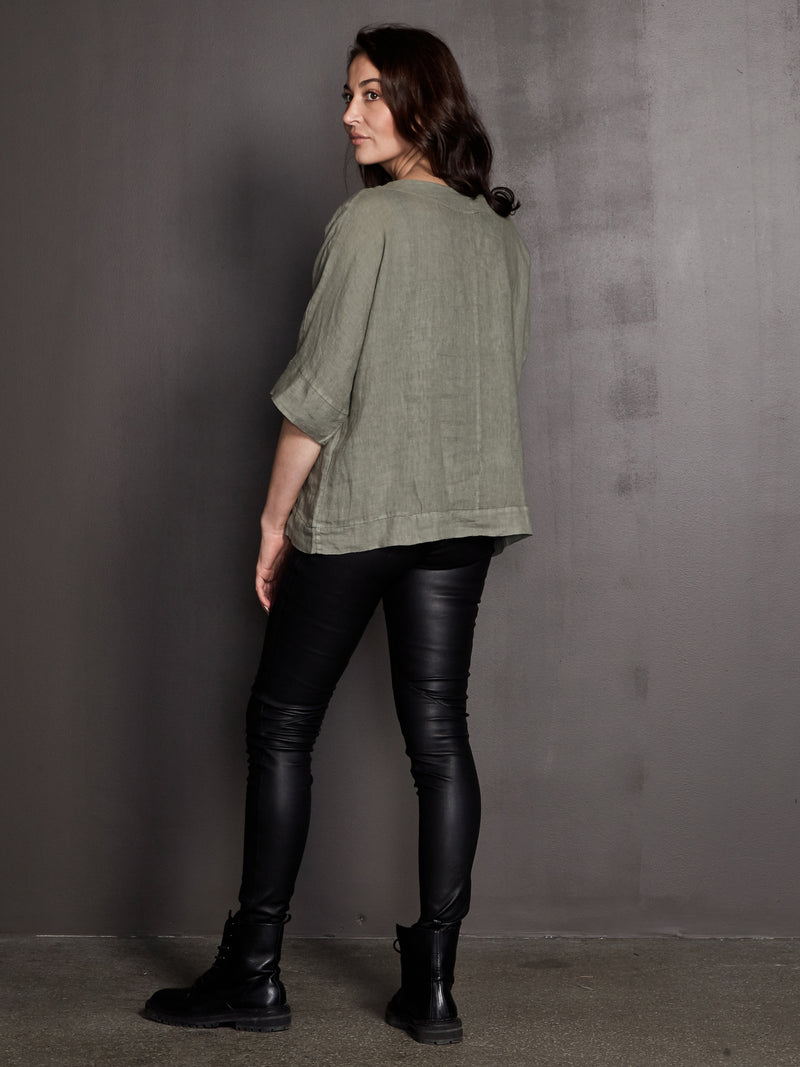 NÜ POLETTE Leinenbluse Tops und T-shirts 393 Army