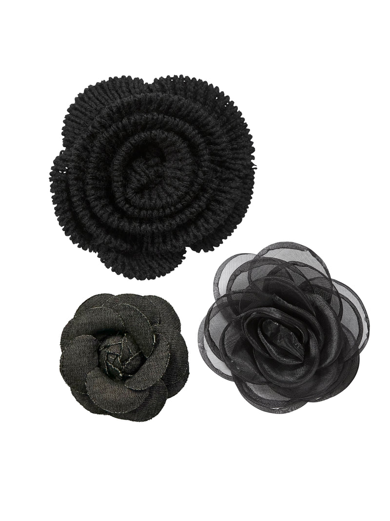 NÜ VERICA Blumenbroschen-Set 3 Stück Accessories Schwarz