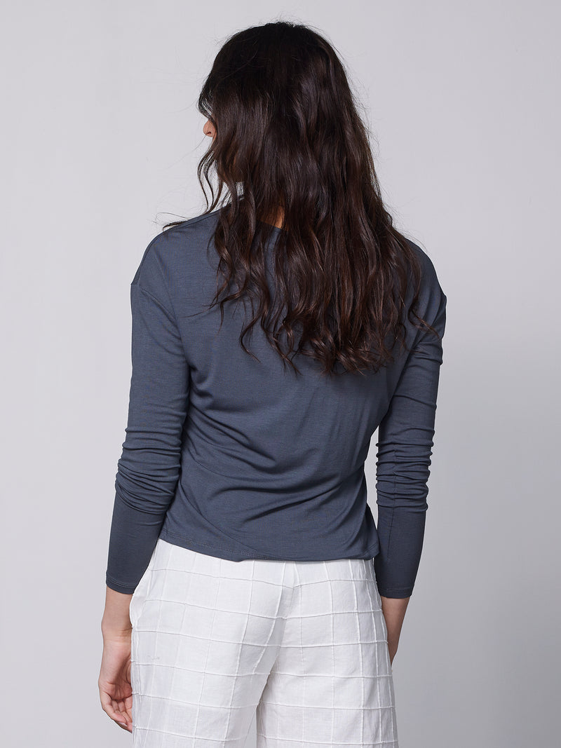NÜ YASMI Langarm T-Shirt Tops und T-shirts 987 dark grey