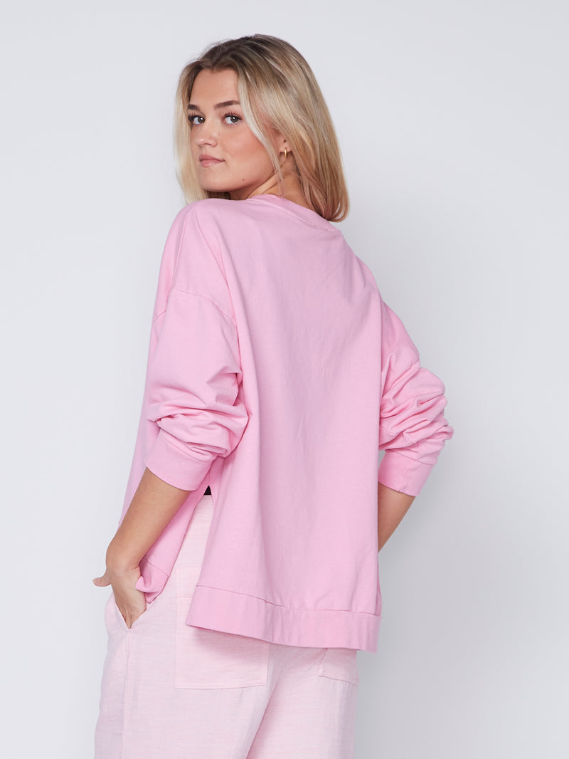 NÜ OLINDA Sweat-Bluse mit V-Ausschnitt Blusen 634 Pink Mist
