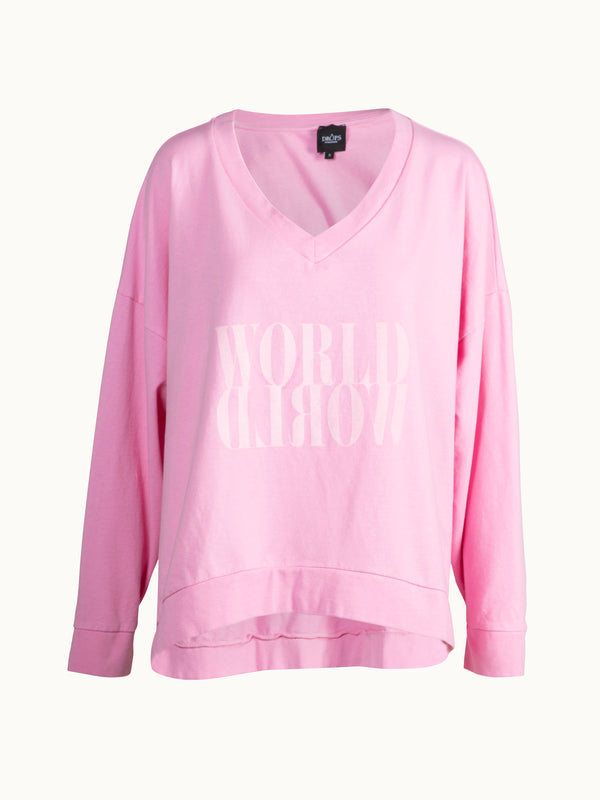 NÜ OLINDA Sweat-Bluse mit V-Ausschnitt Blusen 634 Pink Mist